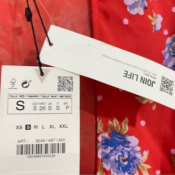 Zara Red Floral Long Sleeve Wrap Dress Cocktail Blue Flowers Waist Tie Light - Picture 7 of 7